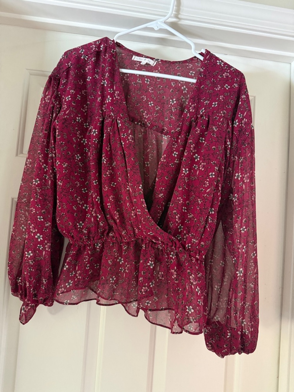 Willow & Clay Burgundy Floral Peplum Top